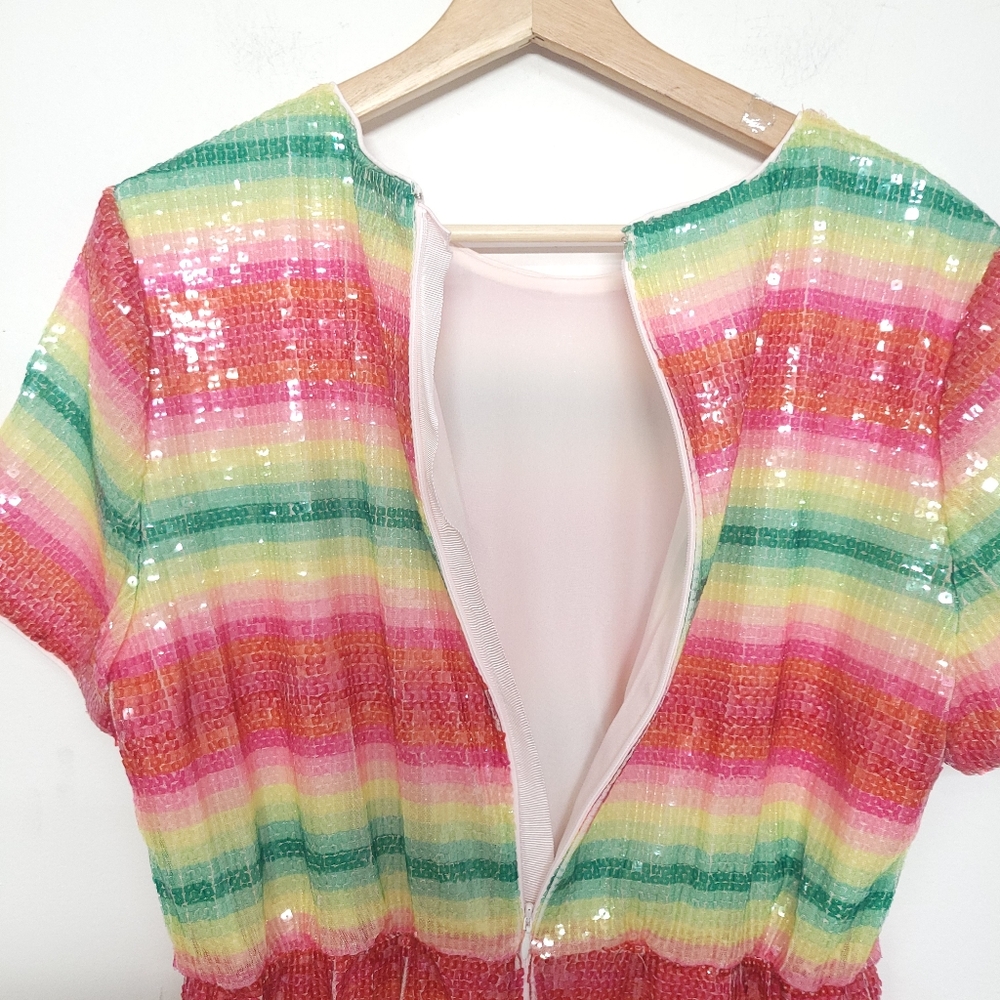 J. Crew Short Sleeve Sequin Dress in Watermelon/multicolor sz 14 - Picture 8 of 13